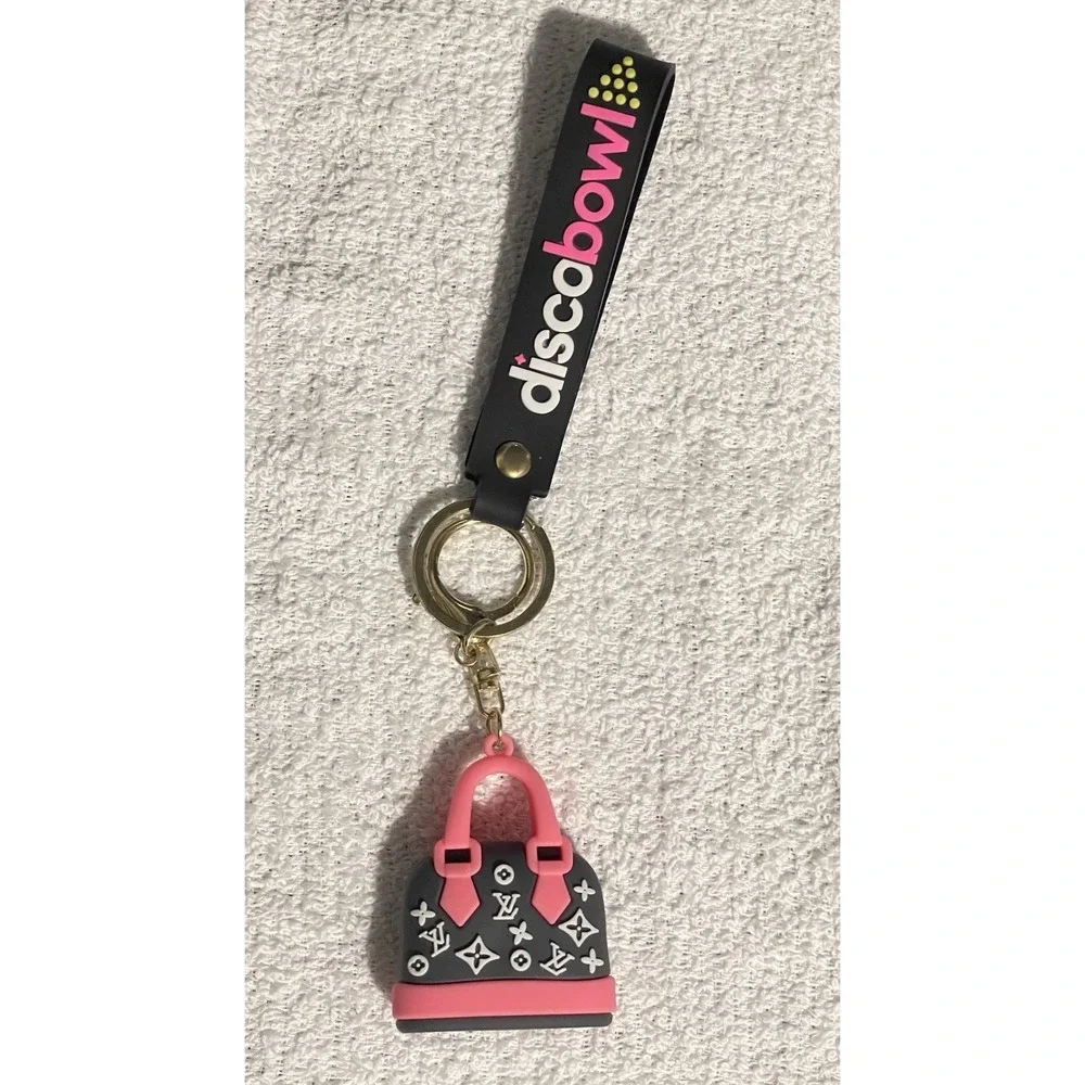 Chic Pink‎ & Grey Purse Charm Wristlet Keychain